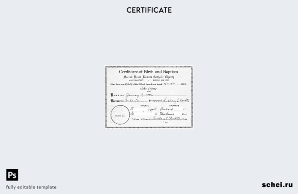 скачать цифровую версию шаблона свидетельства о рождении Римско католической цер